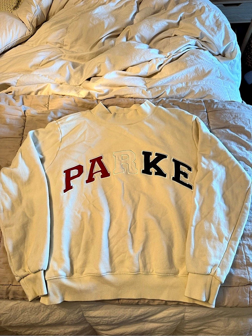PARKE Varsity Mockneck Sweatshirt in Cream Size S/M